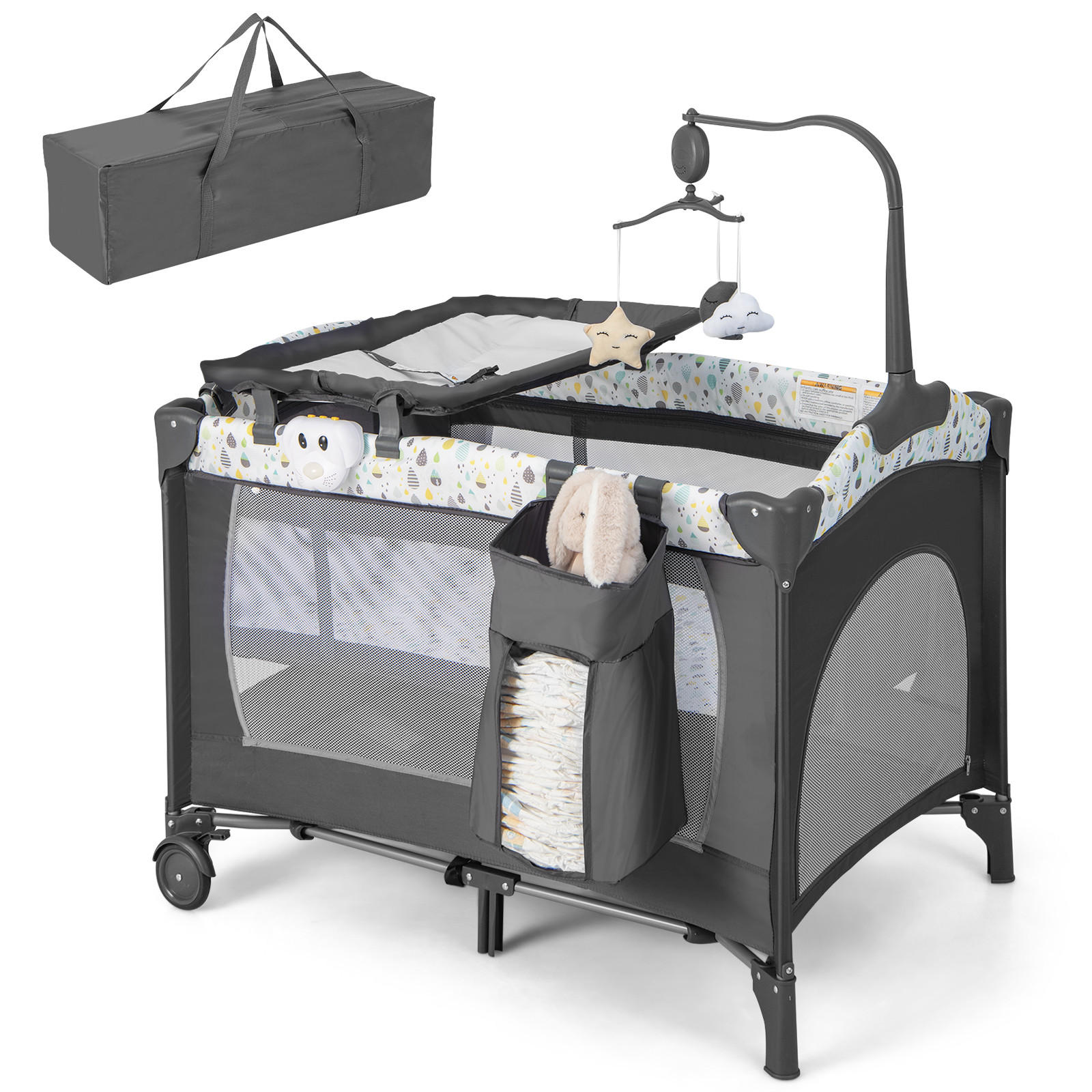 BABYBETT Beige - Beige, Textil - COSTWAY
