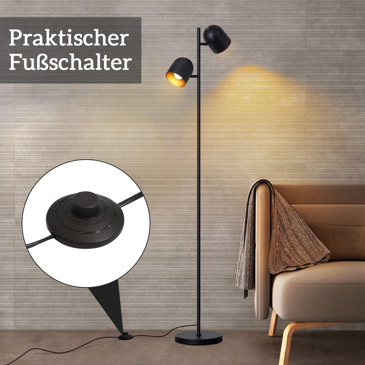 STEHLAMPE Zyxqa 22.0/145.0/35.0 cm - Schwarz, Metall (35/22/145cm) - ZMH