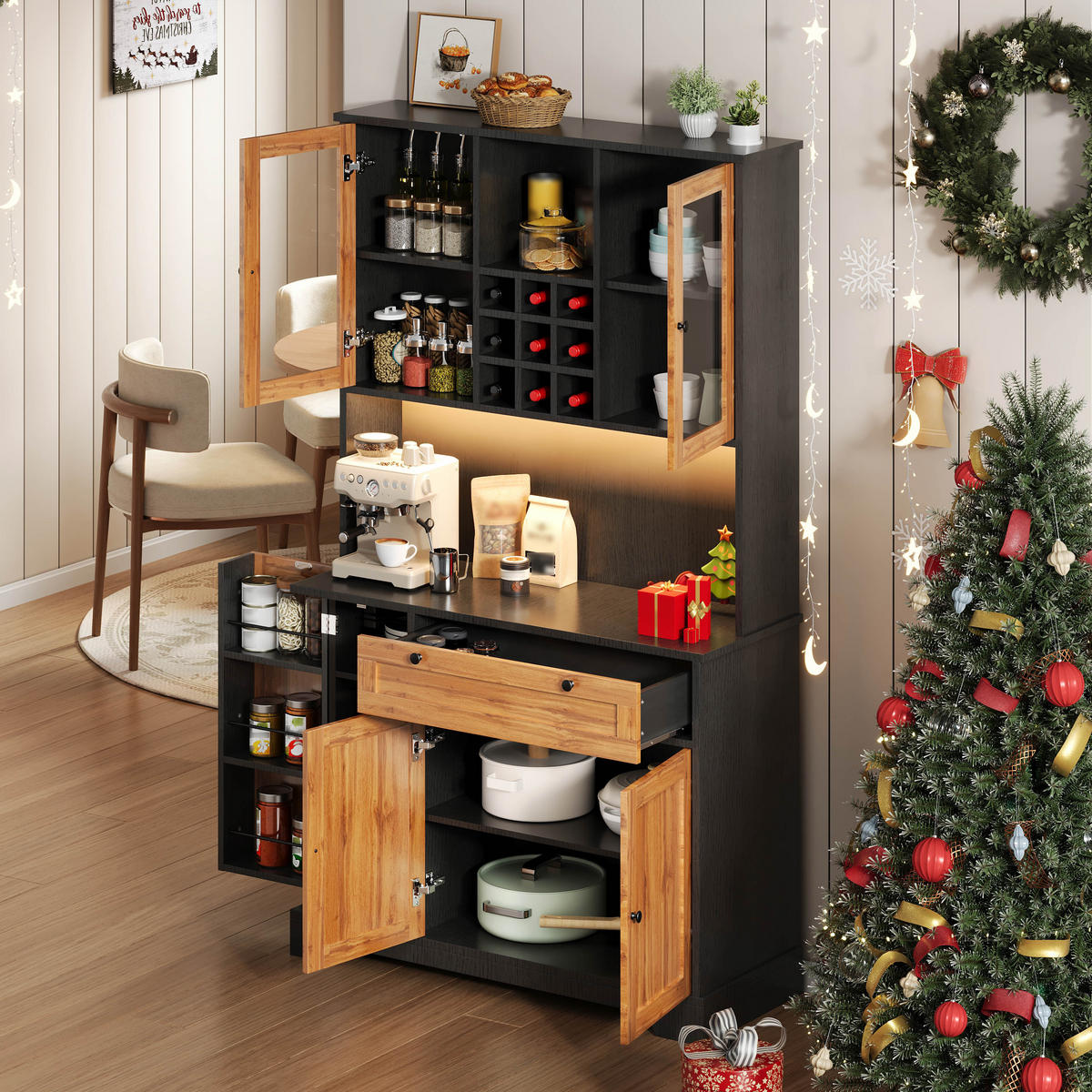 BUFFET DE-38659 180/105/40 cm LED-Beleuchtung und integrierte Steckdose Natur - Naturfarben, Holzwerkstoff (105/180/40cm) - ComfortXL