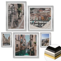 WANDBILDER 5er Set - 50x50 cm & 20x30 cm & 40x60 cm Silberner Rahmen - Blattmuster Marmor abstrakt - Silberfarben, Kunststoff (40/60cm) - ArtPrintCave