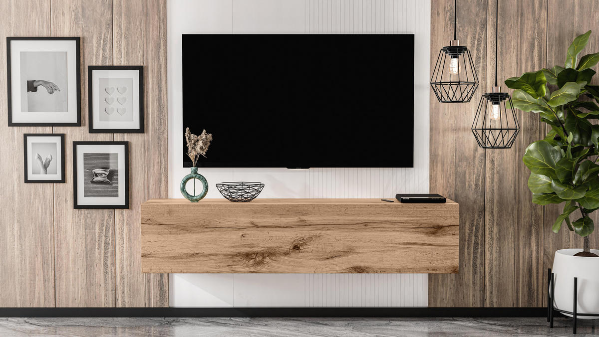 LOWBOARD ZIVOLLI 160 Wotan 160/34/40 cm – TV-Schrank für Wandmontage - Hellbraun, Holzwerkstoff/Kunststoff (160/34/40cm) - AX Living