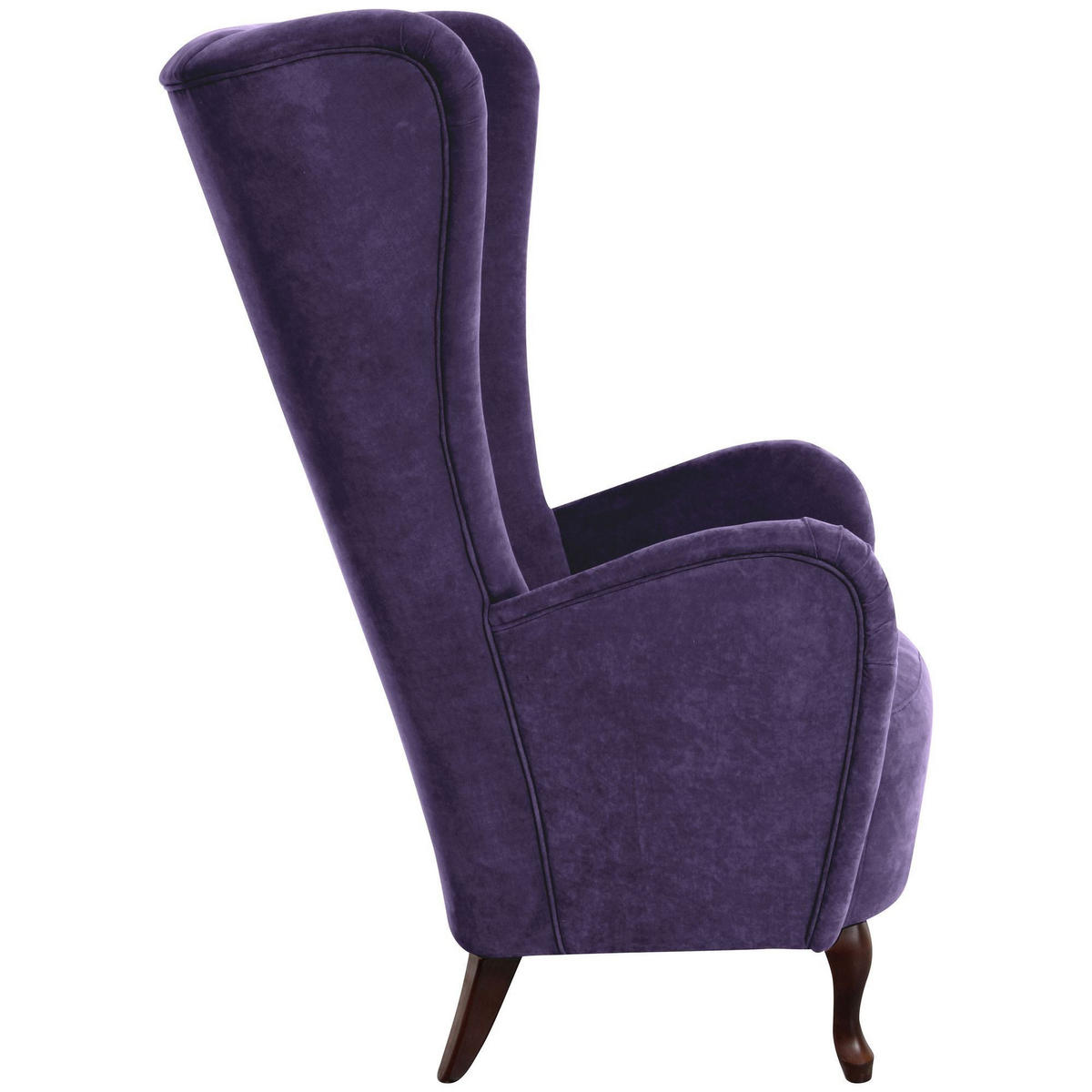 HOCHLEHNSESSEL Kailey Bezug Velourstoff Buche nussbaum dunkel / violett - Lila, Kunststoff (96/122/89cm) - 58aufmkessel