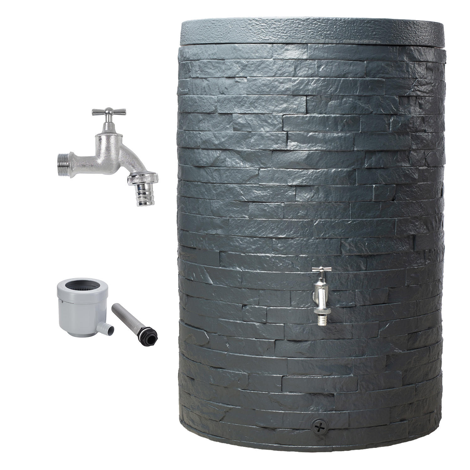 REGENTONNEN Komplett-Set 260 L graphite grey inkl. Chrom-Auslaufhahn und Fallrohranschluss - Grau, Kunststoff (60/93/60cm) - GARANTIA