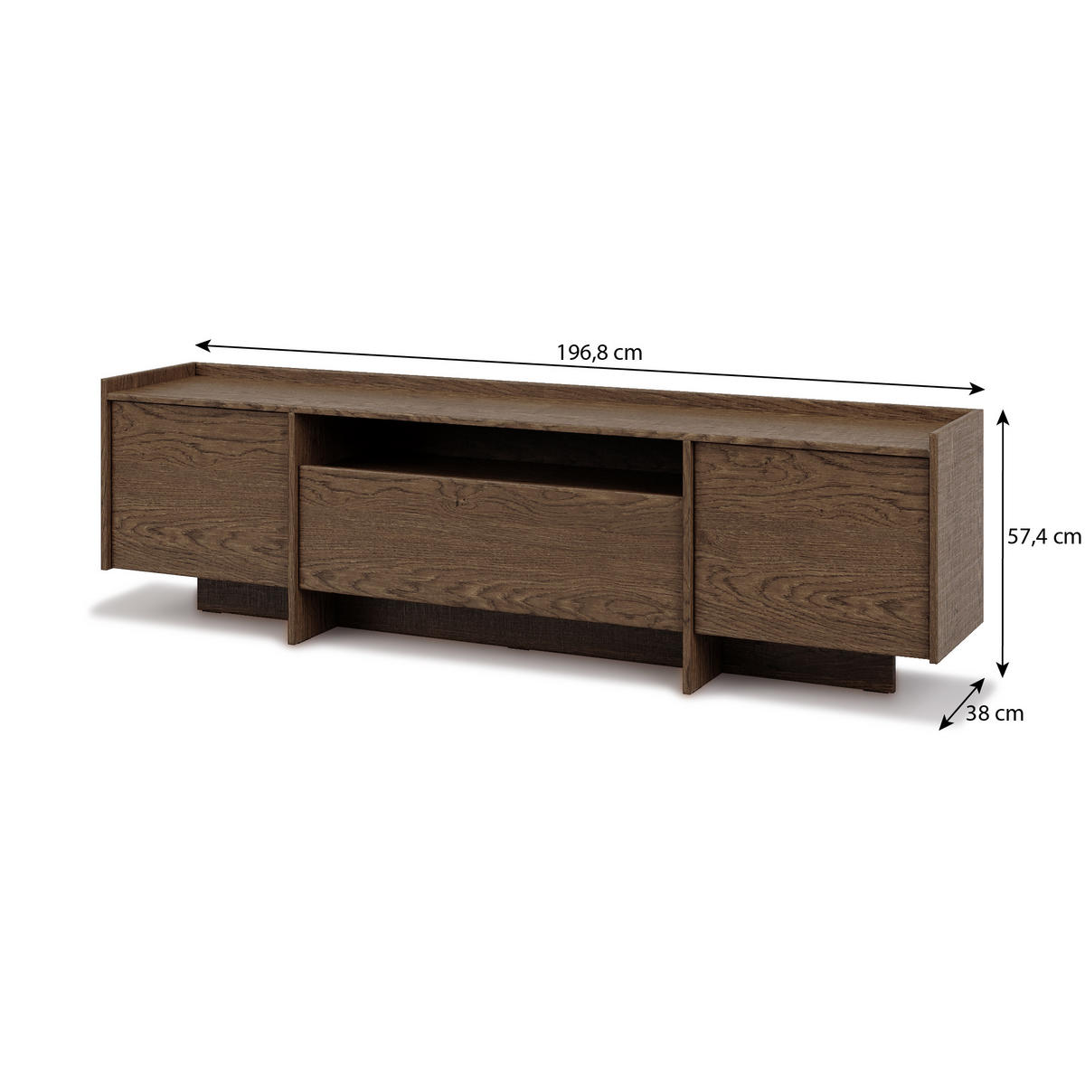 LOWBOARD Juni mit 3 Türen, 200 cm, Baltic Storm Eiche - Dunkelbraun, Holzwerkstoff (198/57/38cm) - Beautysofa