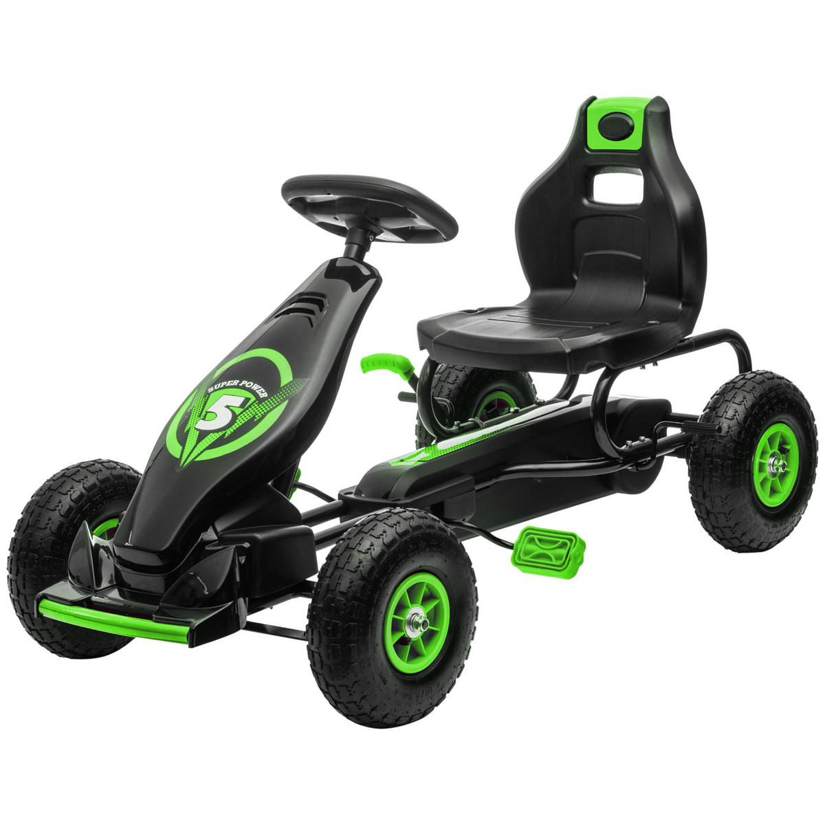 KINDER-GOKART DE-06115 mit Pedalen und verstellbarem Sitz Grün/Schwarz - Schwarz/Grün, Kunststoff/Metall (121/58/61cm) - ComfortXL