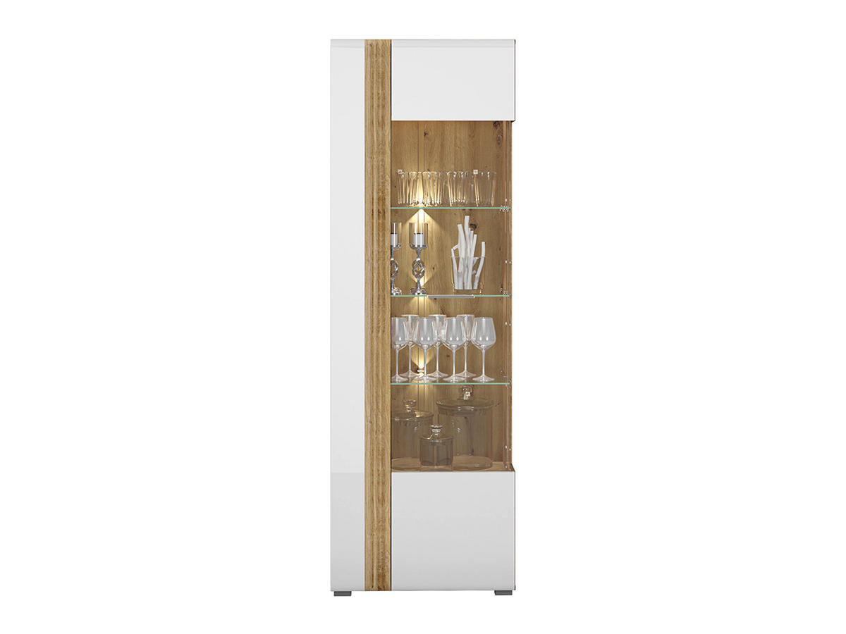 VITRINE – 65 cm – Adagio – Weiß / Eichefarben – Anschlag links – VT-GEN145 - Eichefarben/Weiß, Holzwerkstoff (65/196/42cm) - hi-markt