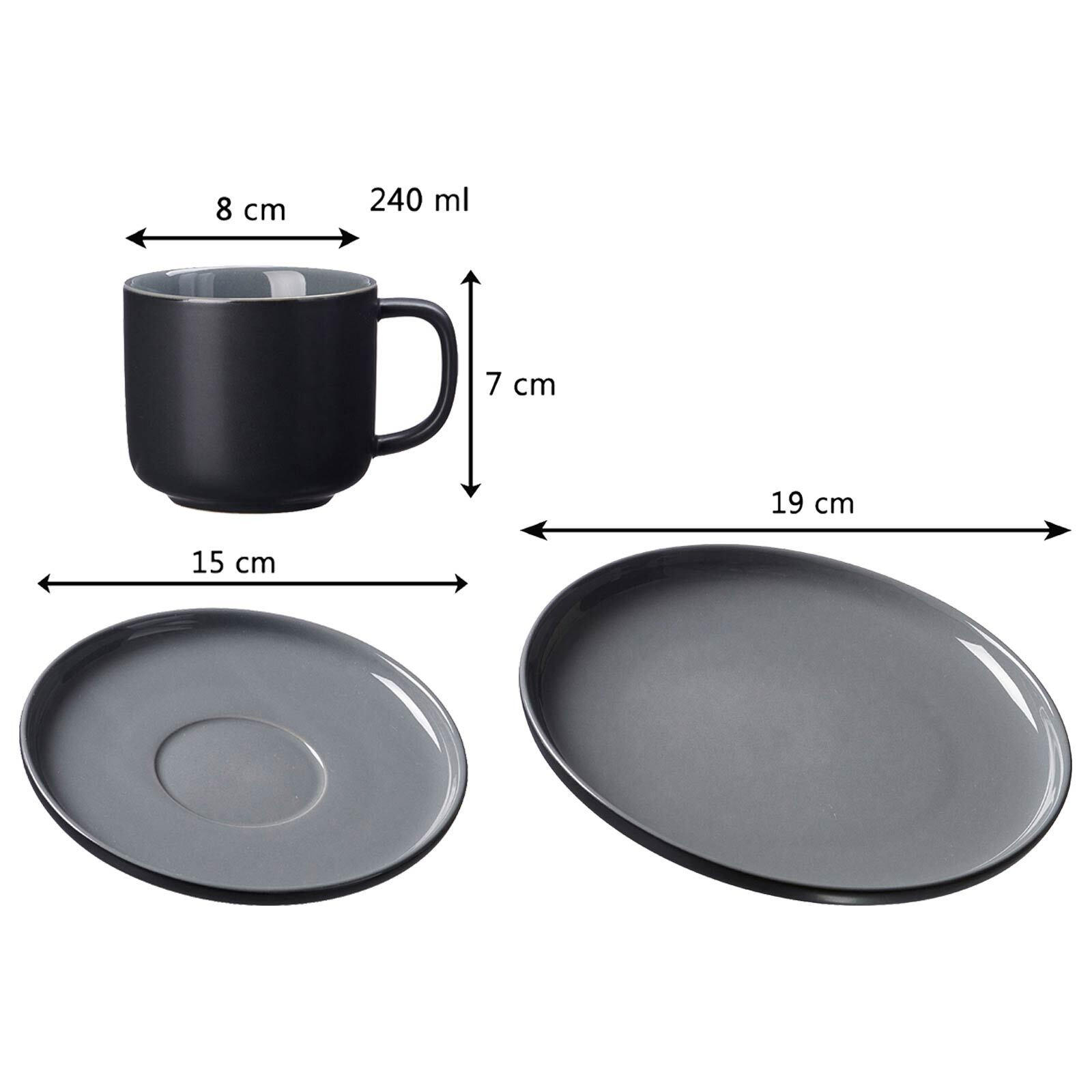 KAFFEESERVICE MIT KANNE Jasper schwarz 13er Set - Schwarz, Keramik (1/1/1cm) - Ritzenhoff Breker