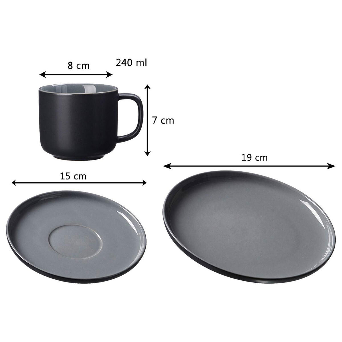KAFFEESERVICE MIT KANNE Jasper schwarz 13er Set - Schwarz, Keramik (1/1/1cm) - Ritzenhoff Breker