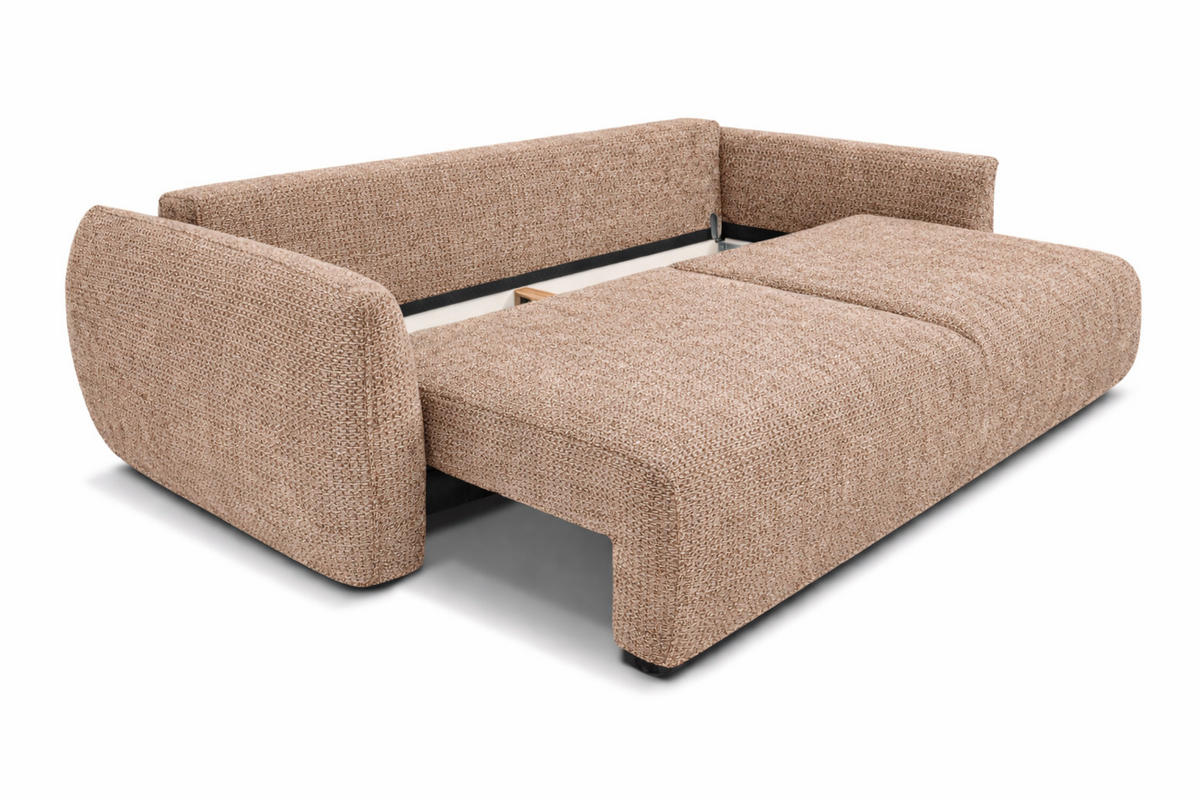 SOFA Mit Schlaffunktion Und Bettkasten, Chenille-Stoff Artico, Beige, Zephira - Beige, Holz (238/87/102cm) - Kaiser Möbel