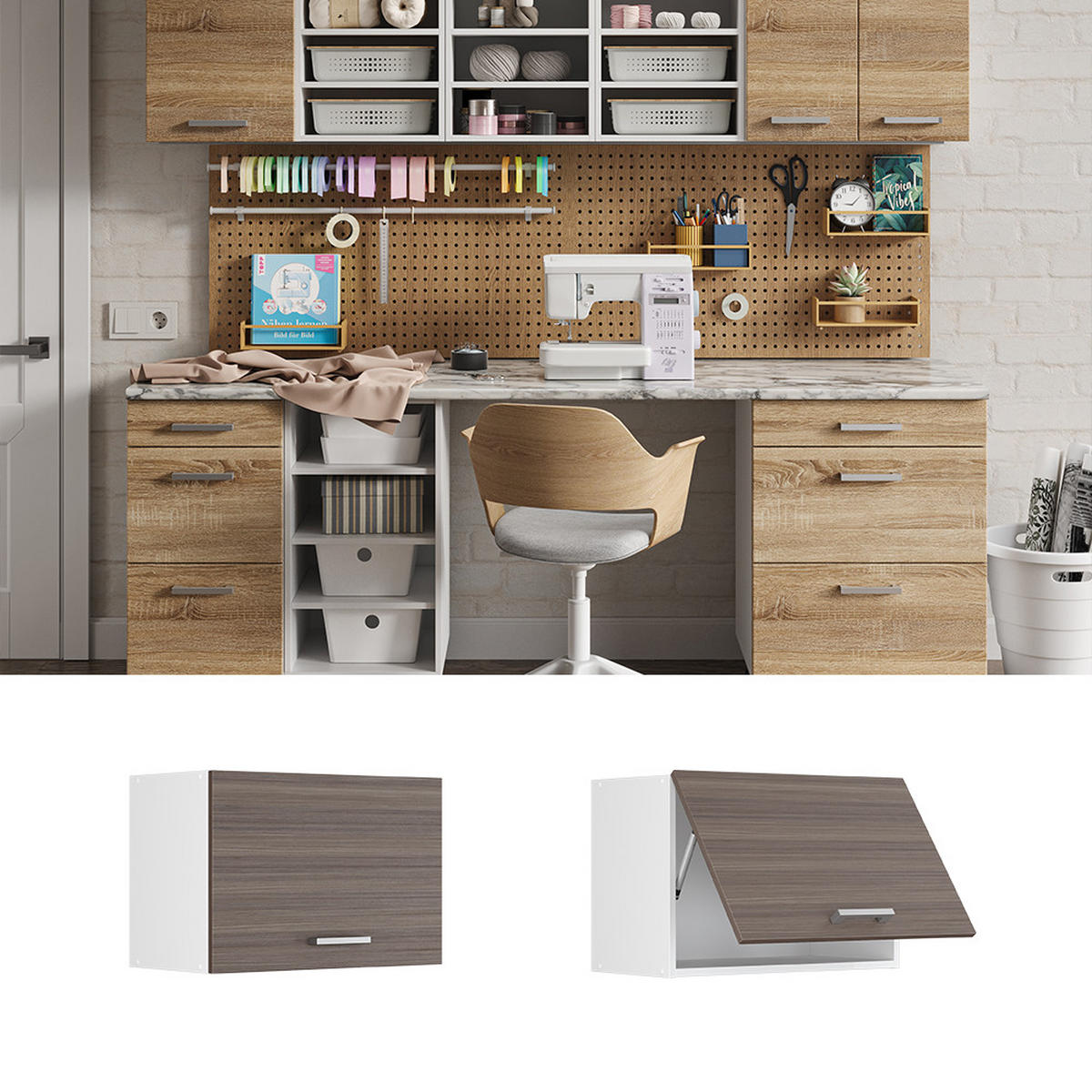 UNIVERZÁLNÍ NÁSTĚNNÁ SKŘÍŇKA R-Line Šedá - šedá/bílá, kompozitní dřevo (60/40/31cm) - Vicco