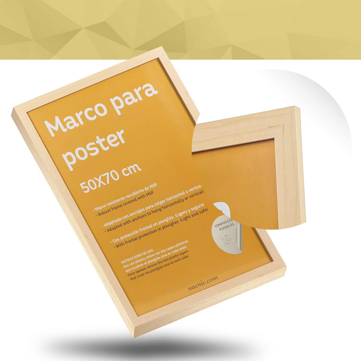 RAHMEN Set mit 3 aus MDF und Acrylglas Schutz und Aussteller für Fotografien, Bilder, Poster, Gemälde, Dekoration für Haus Farbe Hellholz A3 - Beige, Holz (29.7/3/42cm) - Nacnic