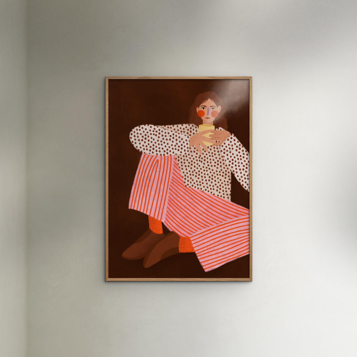 POSTER mit Rahmen Bea Muller - Woman With the Cup of Tea - Eichefarben/Multicolor, Holz/Papier (70/100cm) - Poster&Frame