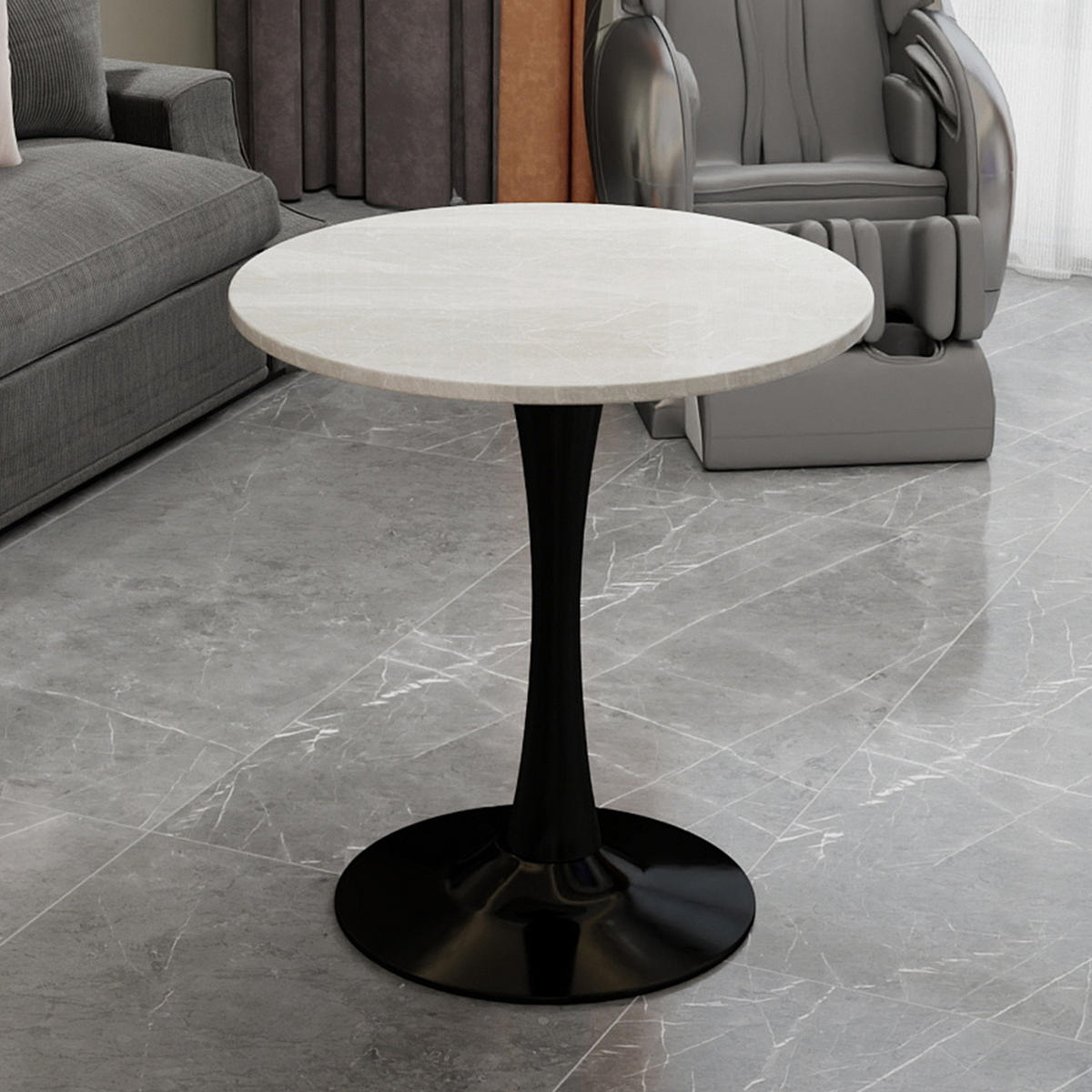 COUCHTISCH 70.1 cm schwarz/weiß aus Kunstmarmor mit runder Tischplatte - Schwarz, Stein (70/70/72cm) - OKMYHOME