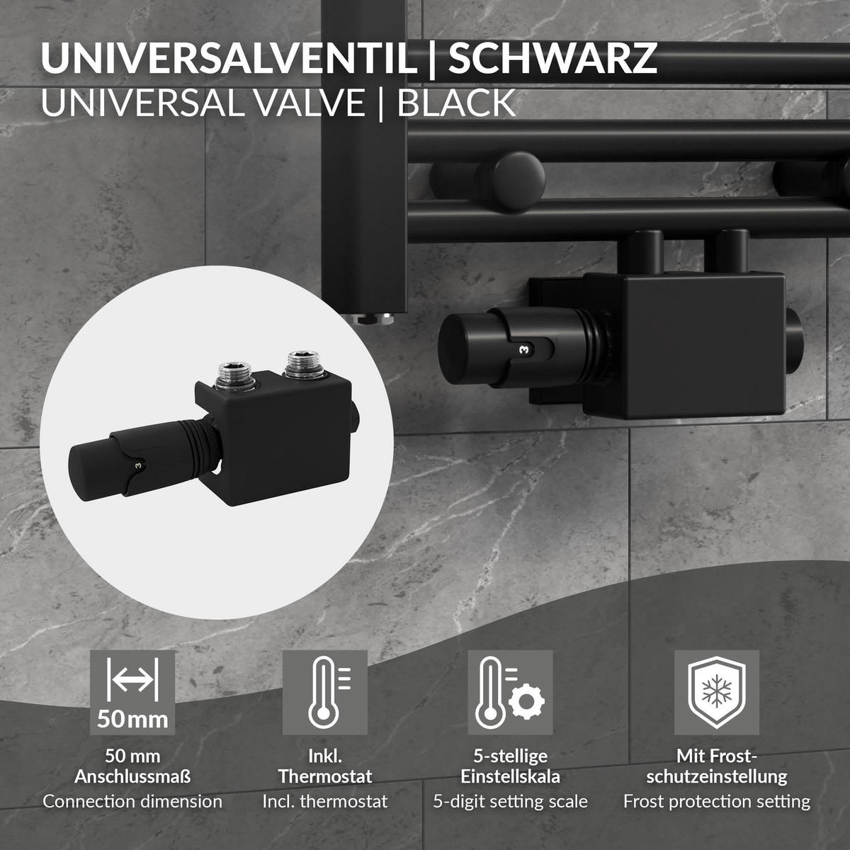 ANSCHLUSSGARNITUR Badheizkörper Schwarz - Schwarz, Metall - LuxeBath