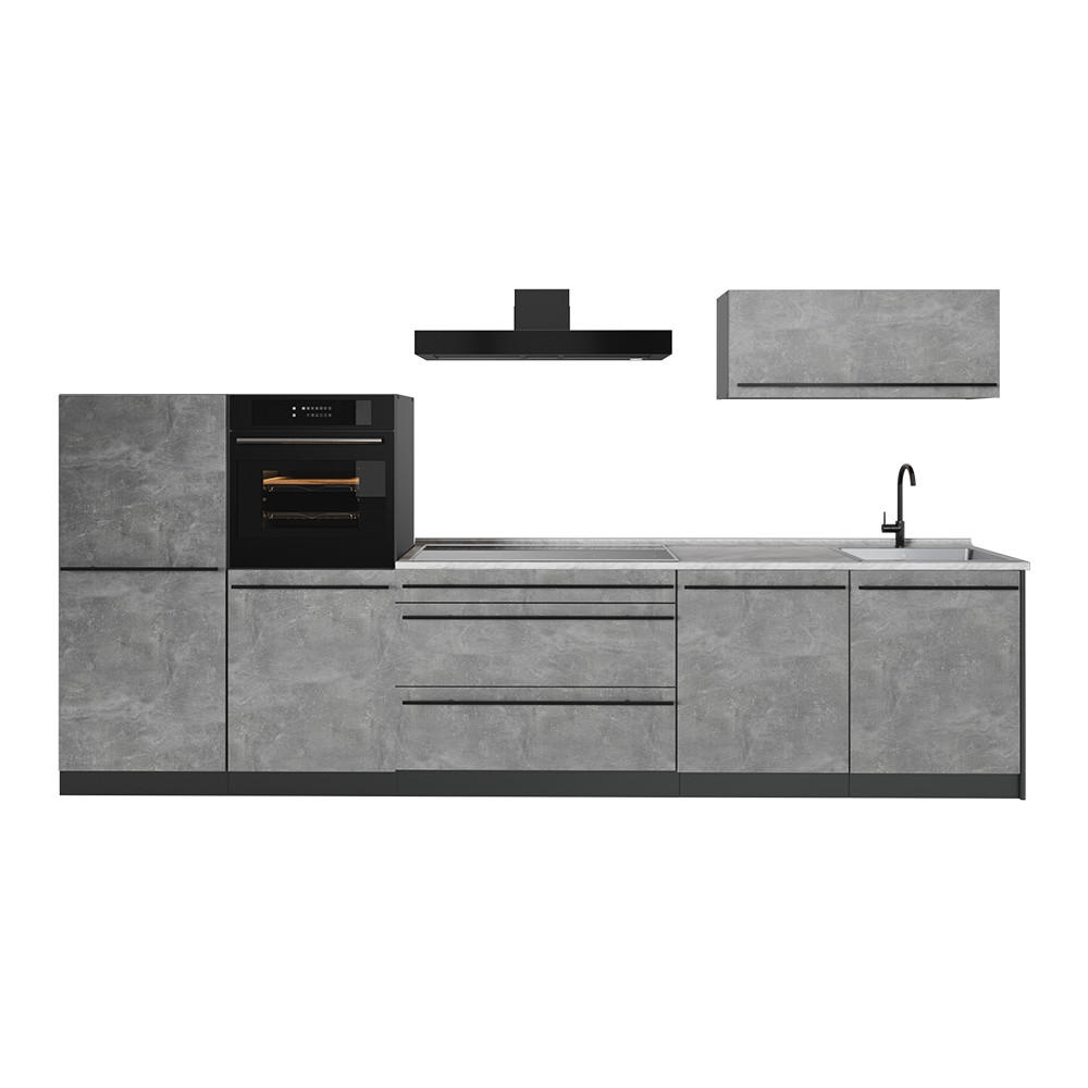 KUCHYŇSKÝ KOUT R-Line, Beton/Antracit, 340 cm pracovná doska Mramor - šedá/antracitová, kompozitní dřevo (340/143/60cm) - Vicco