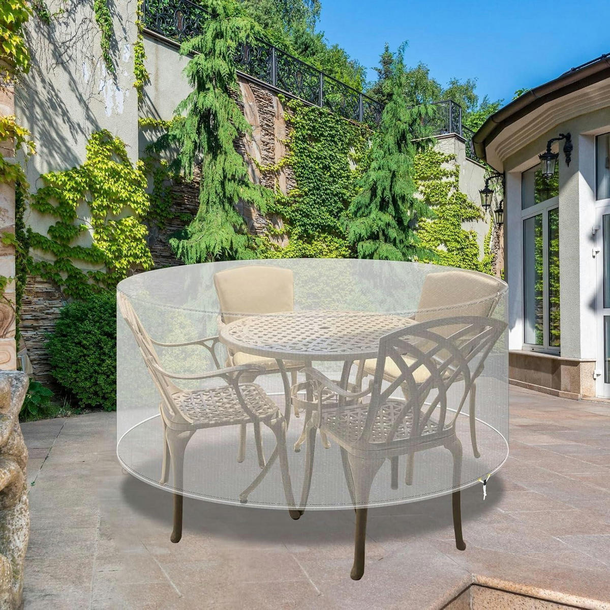 ABDECKHAUBE für Gartenmöbel Set rund 102 x 71 cm - Transparent, Kunststoff (102/71/102cm)