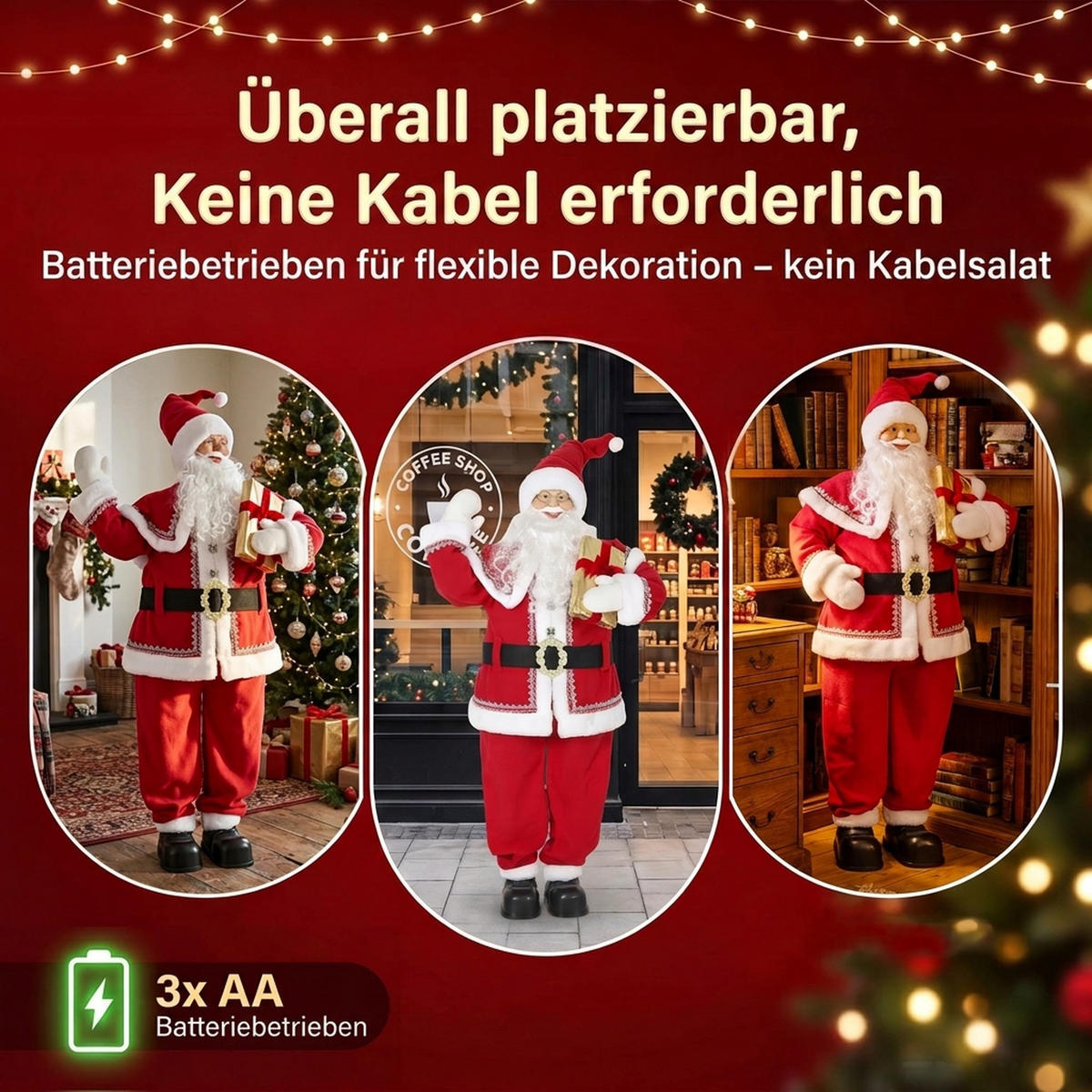 ANIMIERTER-WEIHNACHTSMANN Samt Polyester Metall Rot - Rot, Textil (30/150/60cm) - HOMCOM