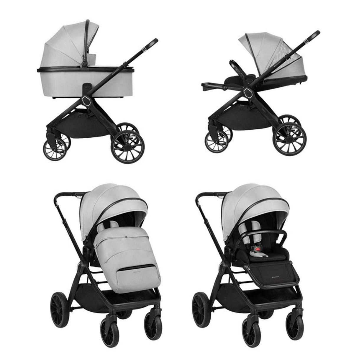 KINDERWAGEN Tiffany 2 in 1 grau Babywanne, Sportsitz, Wickeltasche, PU-Räder - Grau, Metall (81/59/102cm) - Kikka boo