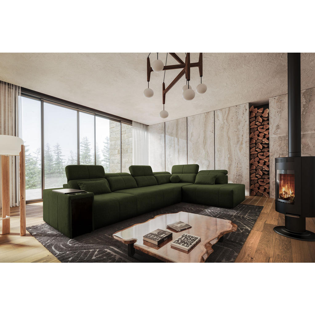 Thumbnail - Kaiser Möbel Ecksofa, Dunkelgrün, Textil, 4-Sitzer, L-Form, Ottomane links, Ottomane rechts,L-Form, 350x230 cm, Wohnzimm...