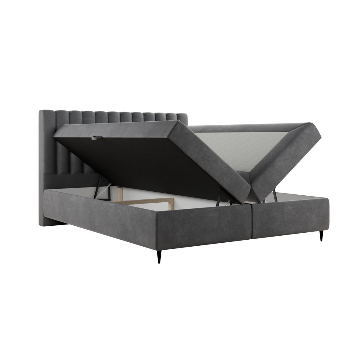 BOXBETT LUX II, 180x200 cm, Dunkelgrau, inkl. 2 Bettkästen und Topper - Dunkelgrau, Textil (180/200cm) - Excellent Home