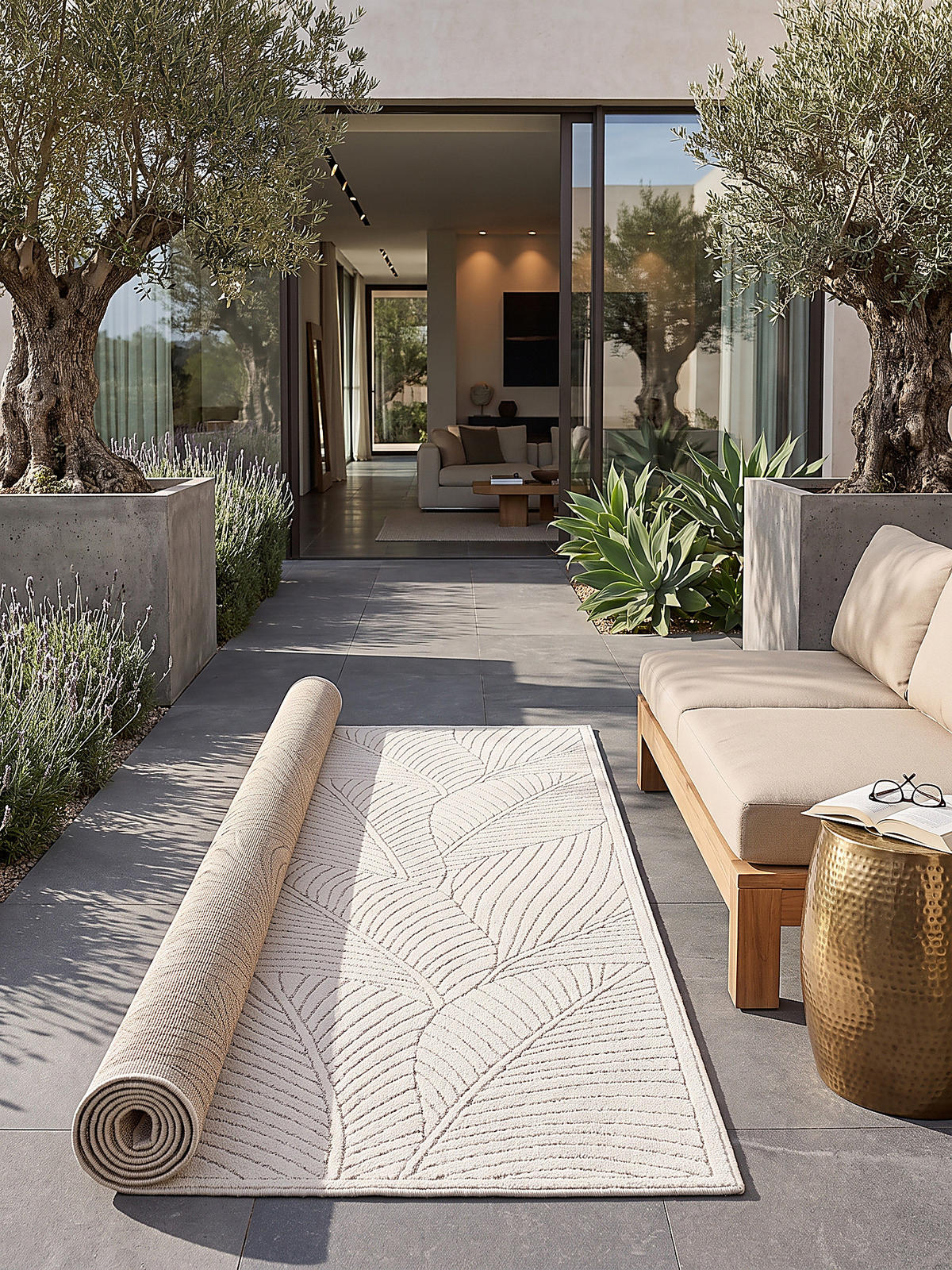 LÄUFER Outdoor, Fußbodenheizung-geeignet, mit Blattmotiv, ENGADIN in Creme, 80 x 150 cm - Creme, Textil (80/150cm) - KADIMA DESIGN