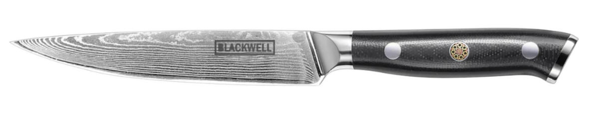 GEMÜSEMESSER Büromesser im japanischen Stil - 67-lagiger Damaststahl - VG10 - 12,5 cm - Schwarz, Keramik (1cm) - Blackwell
