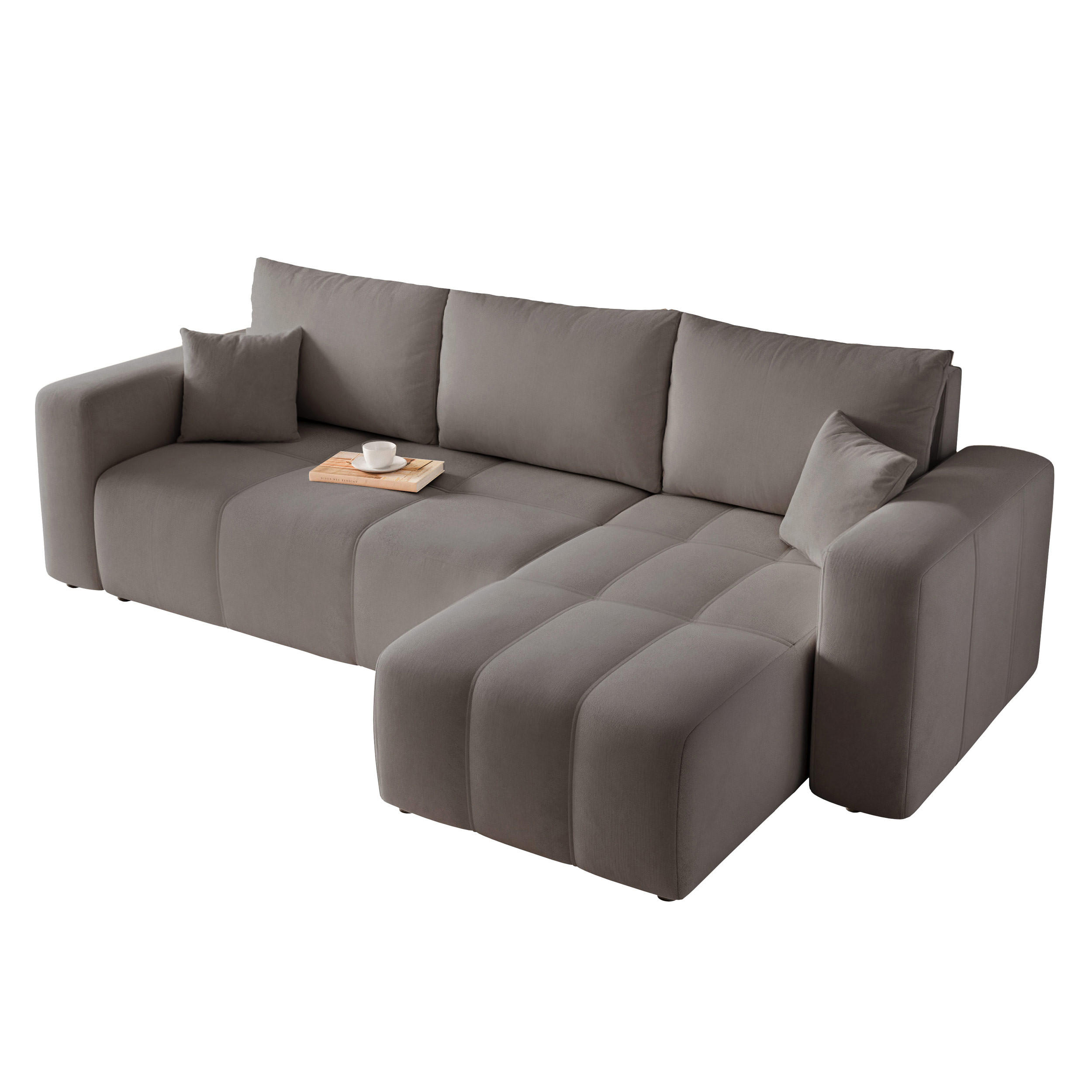 ECKSOFA Dunkelgrau Velours mit Bettkasten und Schlaffunktion - Dunkelgrau, Textil (248/145cm) - Idohome