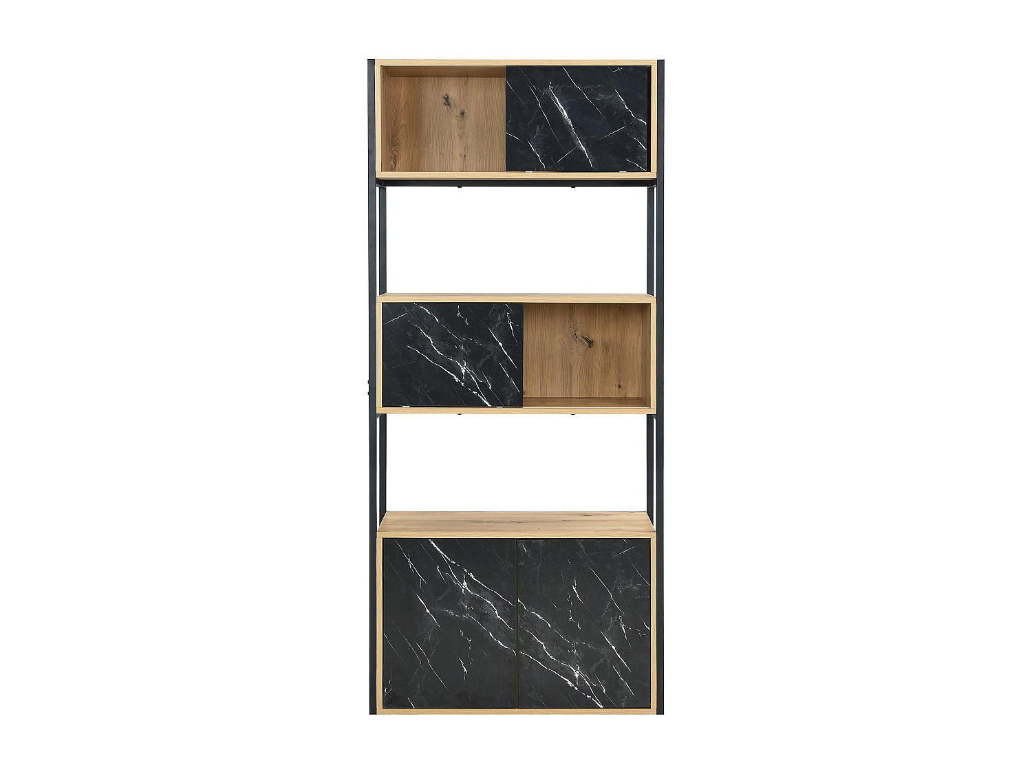 BÜCHERREGAL - 80 cm x 34 cm - holz - schwarz, naturfarben hell Yelania - Schwarz/Naturfarben, Holz (80/180/34cm) - Vente-Unique