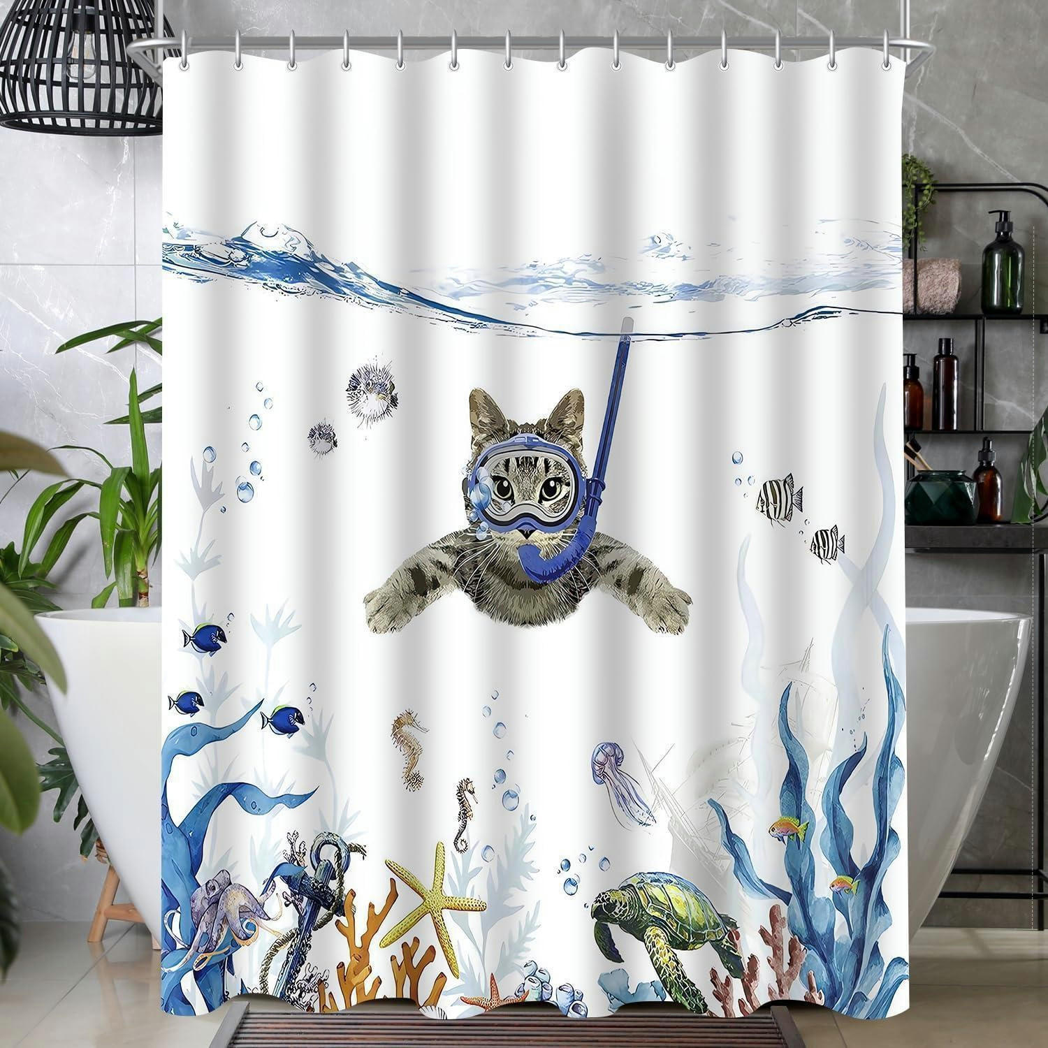 DUSCHVORHANG Katzenschwimmen 180 x 180 cm Polyester Wasserabweisend - Multicolor, Textil (180/180cm)
