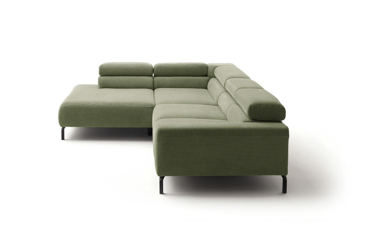 ECKSOFA MIT MOTORISCHEM SITZVORZUG DELIA Grün Cord - Schwarz/Grün, Textil/Metall (312/219cm) - KAWOLA