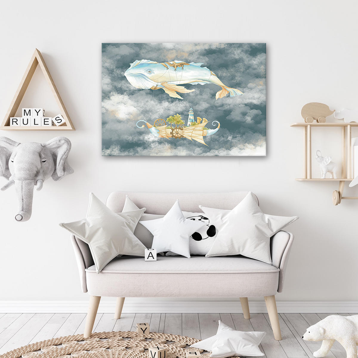 WANDBILD fliegerwal und schiff - Grau, Textil (60/40cm) - Feeby