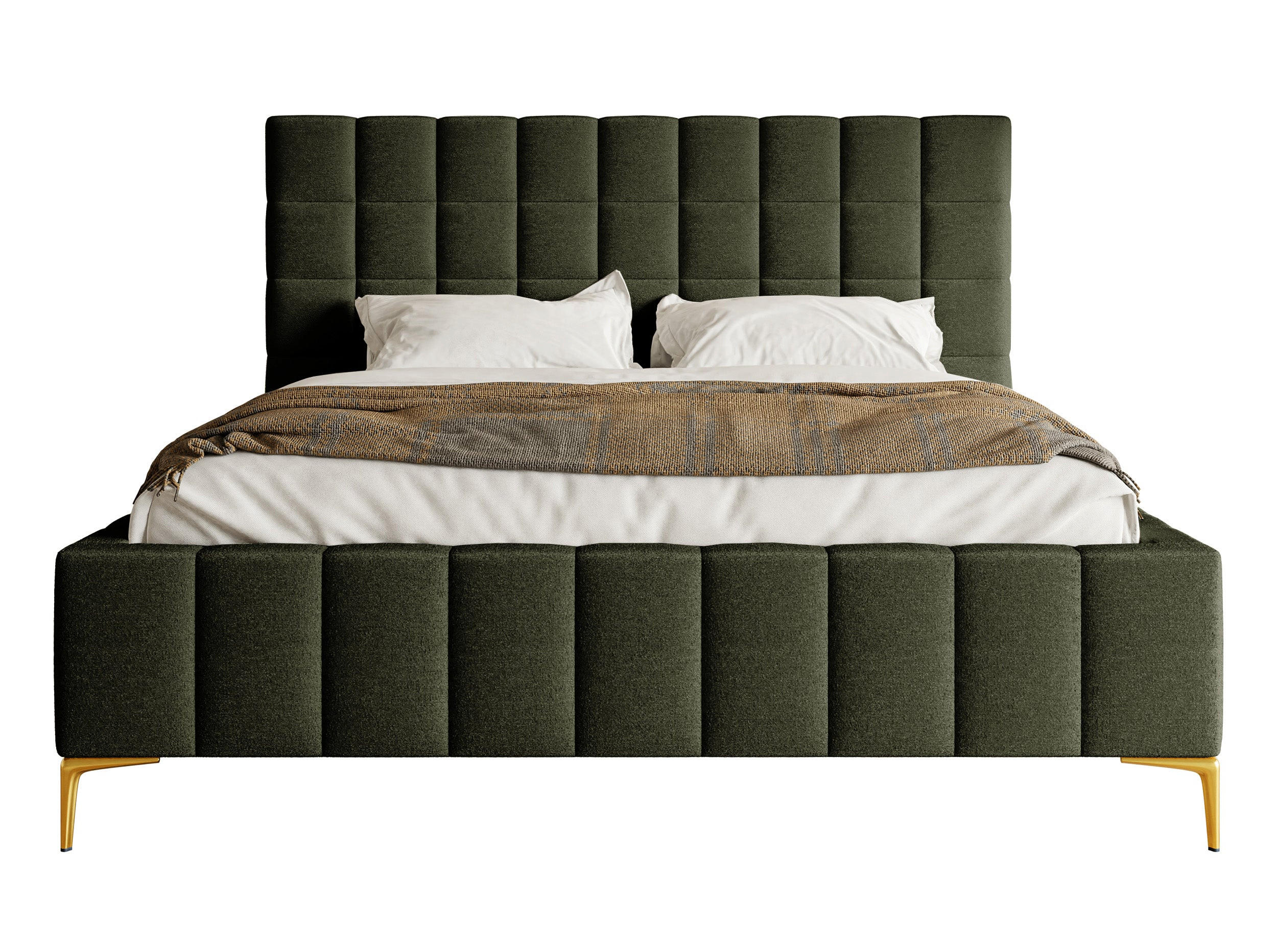 POLSTERBETT Szejlo Olivgrün Chenille 160 cm - Goldfarben/Olivgrün, Textil/Metall (160/200cm) - Selsey