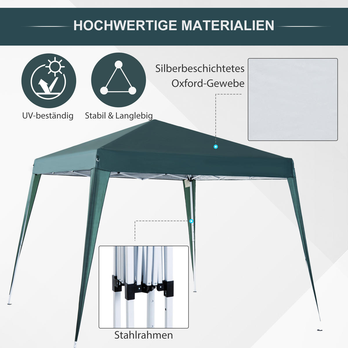 FALTPAVILLON, Color, Stahl, Oxford - Grün, Metall (240/250/240cm) - Outsunny