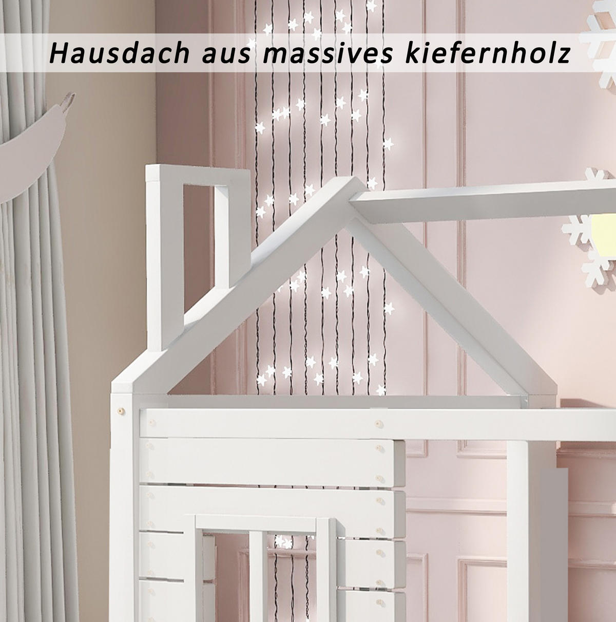 HAUSBETT 80/160 cm Weiß aus Kiefer Massivholz mit Rausfallschutz - Weiß, Holz (80/160cm) - OKMYHOME