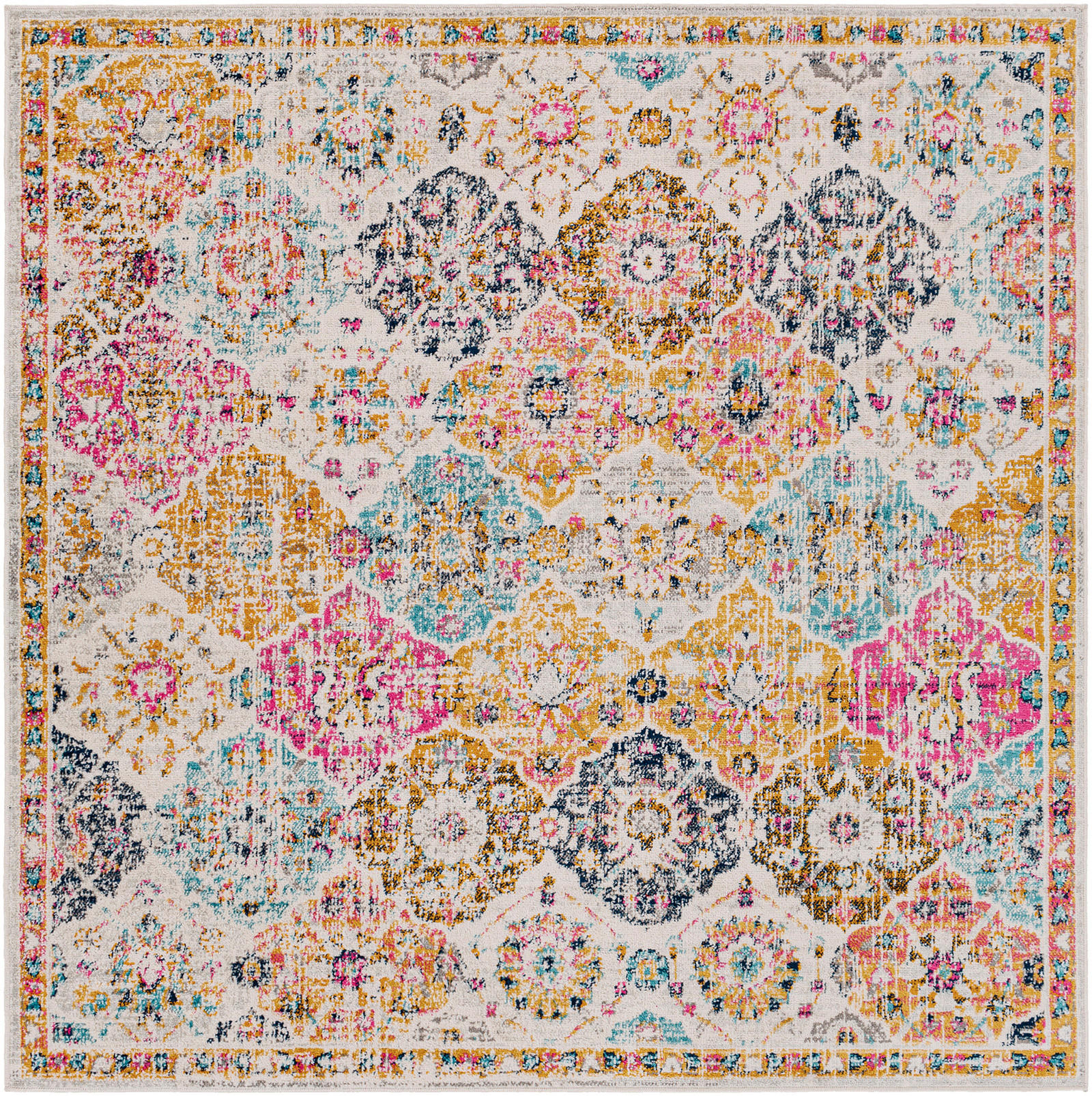 VINTAGE-TEPPICH Quadrat 200/200 cm Mehrfarbig - Multicolor/Orange, Naturmaterialien/Textil (200/200cm) - LIVABLISS