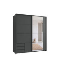 SCHWEBETÜRENSCHRANK 2-türig B183/H200/T65 cm, Passepartout-Kleiderschrank in Grafit mit sichtbaren Schubkästen & Spiegel / 22714 - Schwarz/Graphitfarben, Holz/Holzwerkstoff (183/200/65cm) - luma-home