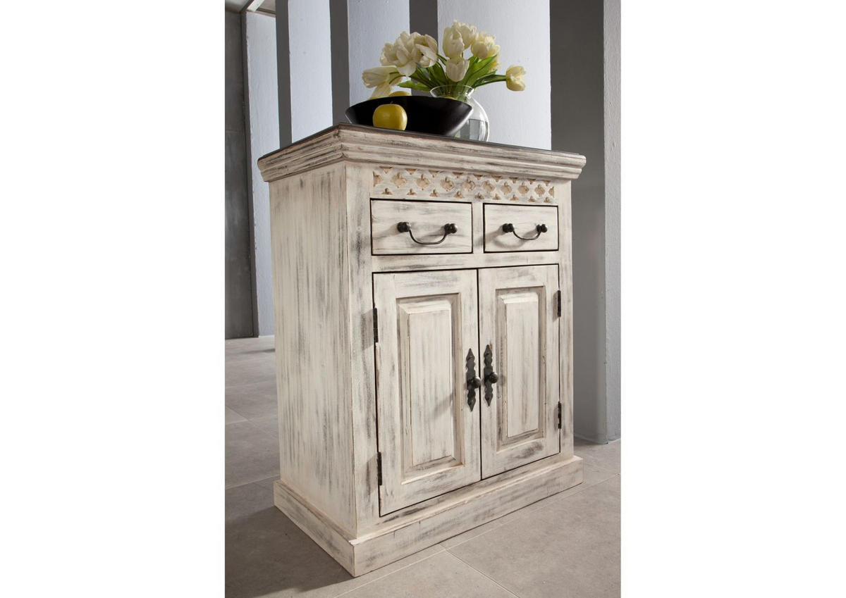 SIDEBOARD Mango / Akazie 70x40x85 weiß gewachst CASTLE-ANTIK #209 - Weiß, Holz (70/85/40cm) - Massivmoebel24