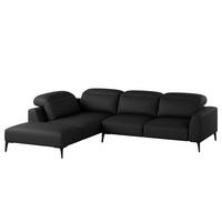 ECKSOFA mit Ottomane - Schwarz, Leder/Metall (263/238cm) - home24