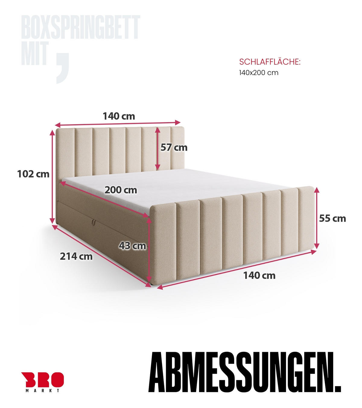 BOXSPRINGBETT Denver DUO mit Topper 140x200 Grau - Hellgrau, Textil (140/200cm) - Bromarkt