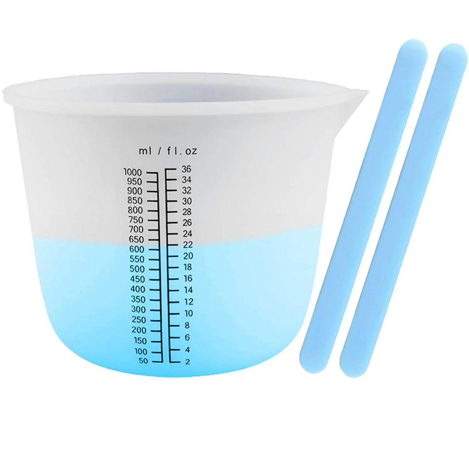 MESSBECHER Set 2-teilig Silikon 1000 ml mit Rührstäbchen - Blau, Kunststoff (1L)