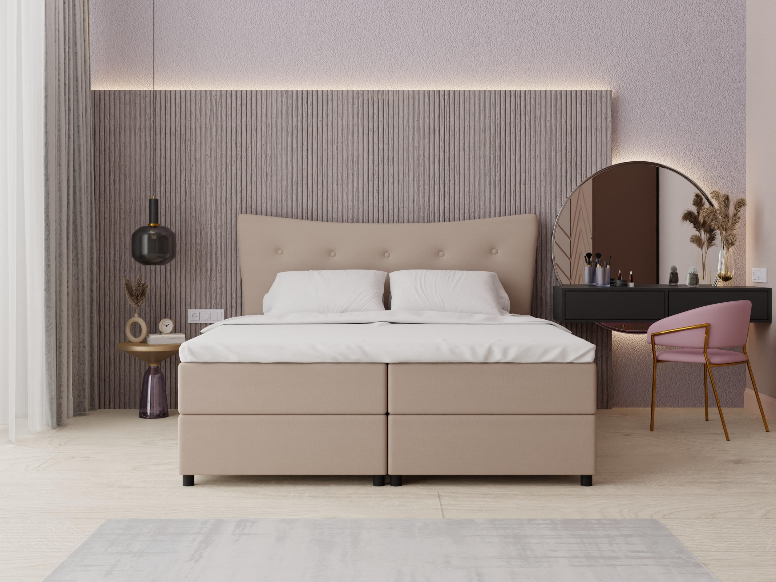 BOXBETT Nevada 180 x 200 cm Doppelbett mit hochwertiger Bonell-Matratze und Topper - cappuccino - Cappuccino, Holz (180/200cm) - Panda Möbel