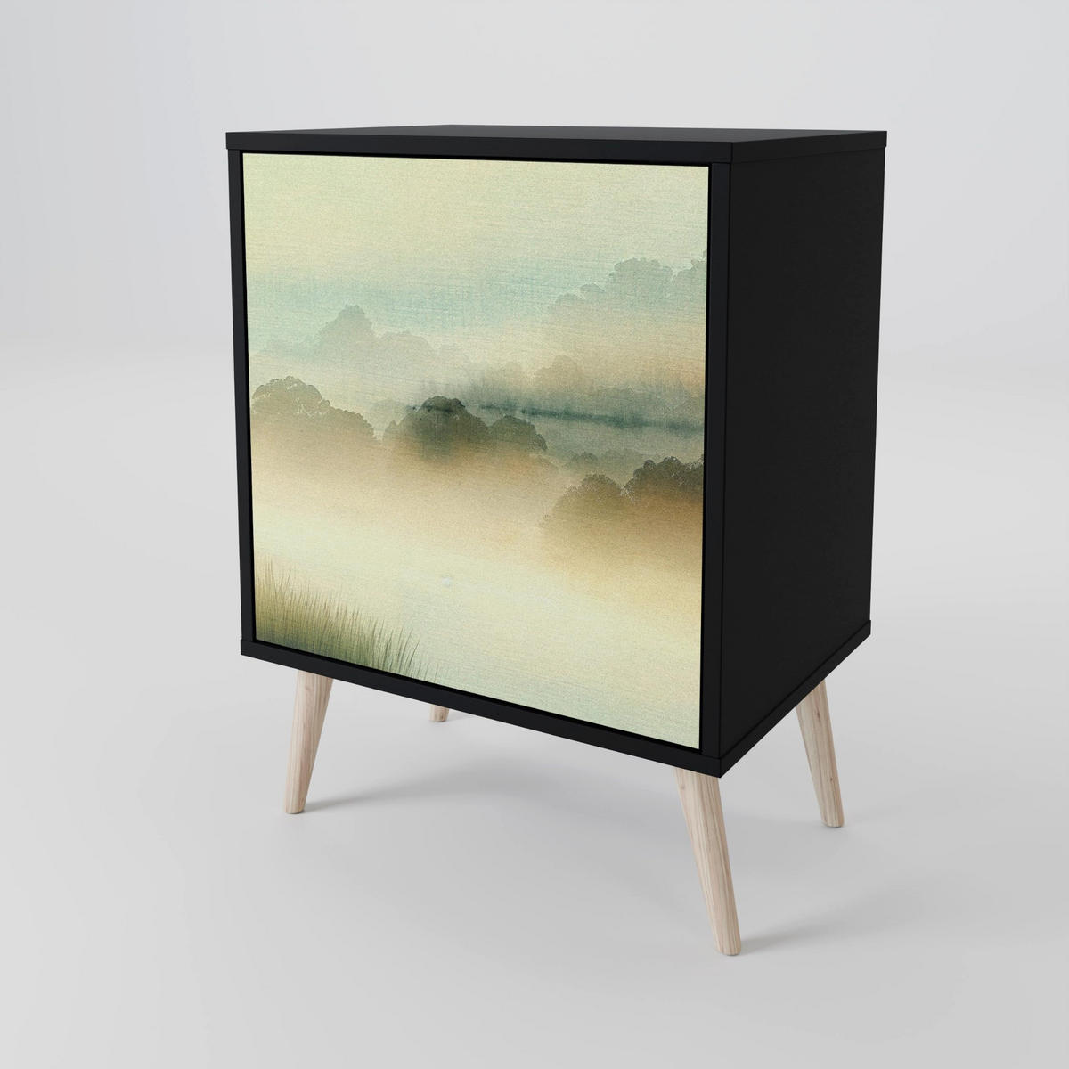 SIDEBOARD MORNING BY THE LAKE, Schwarz, 57,5x42x72,5 cm, Schwarze Metallfüße - Multicolor/Schwarz, Holzwerkstoff/Metall (57.5/72.5/42cm) - SpaceRebels