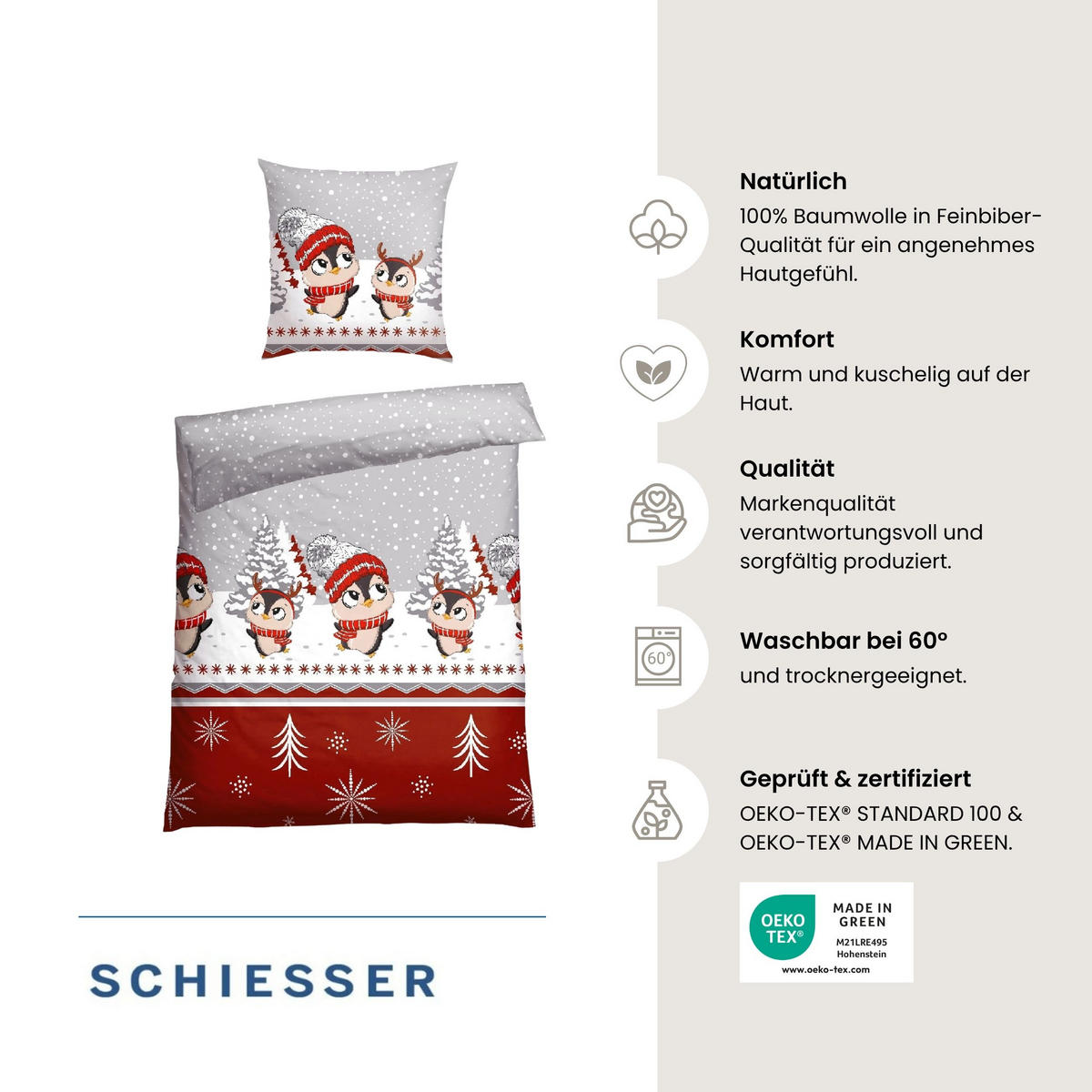 BETTWÄSCHESET Antoni - Feinbiber - 2-teilig - 135x200 cm - Grau - Grau, Textil (135/200cm) - SCHIESSER