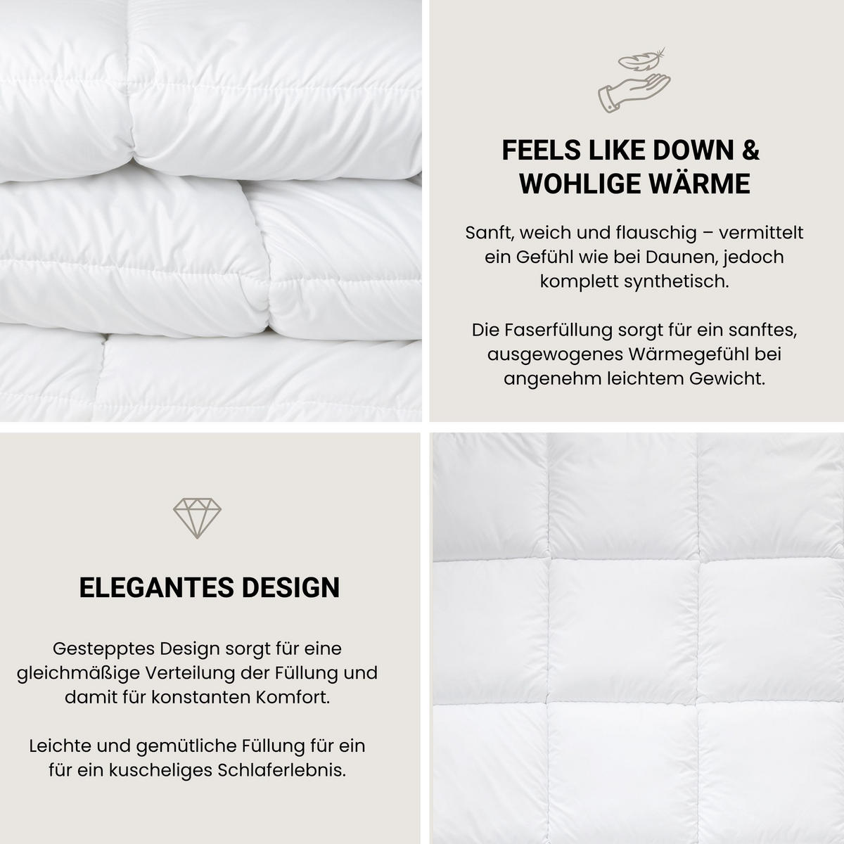 STEPPBETT Feels Like Down - Mikrofaserbezug aus Polyester - Füllung aus daunenähnlichen, GRS-zertifizierten Recyclingfasern - 155x220 cm - Weiß - Weiß, Textil (155/220cm) - SCHIESSER