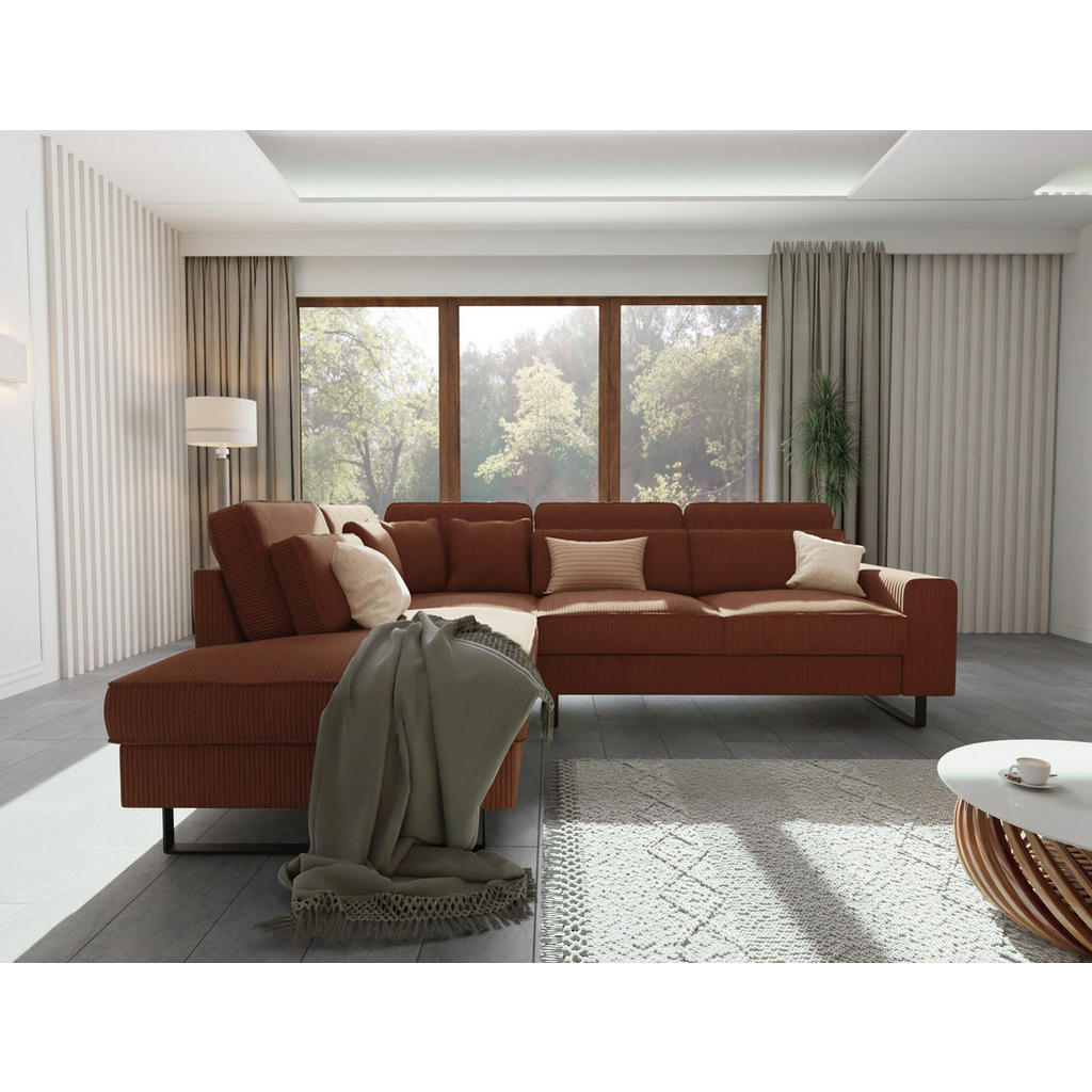 Thumbnail - S-Style Möbel Ecksofa, Terra cotta, Textil, Echtholz,Buche, Birke, 6-Sitzer, Füllung: Silikon,Silikon,Polyetherschaumker...