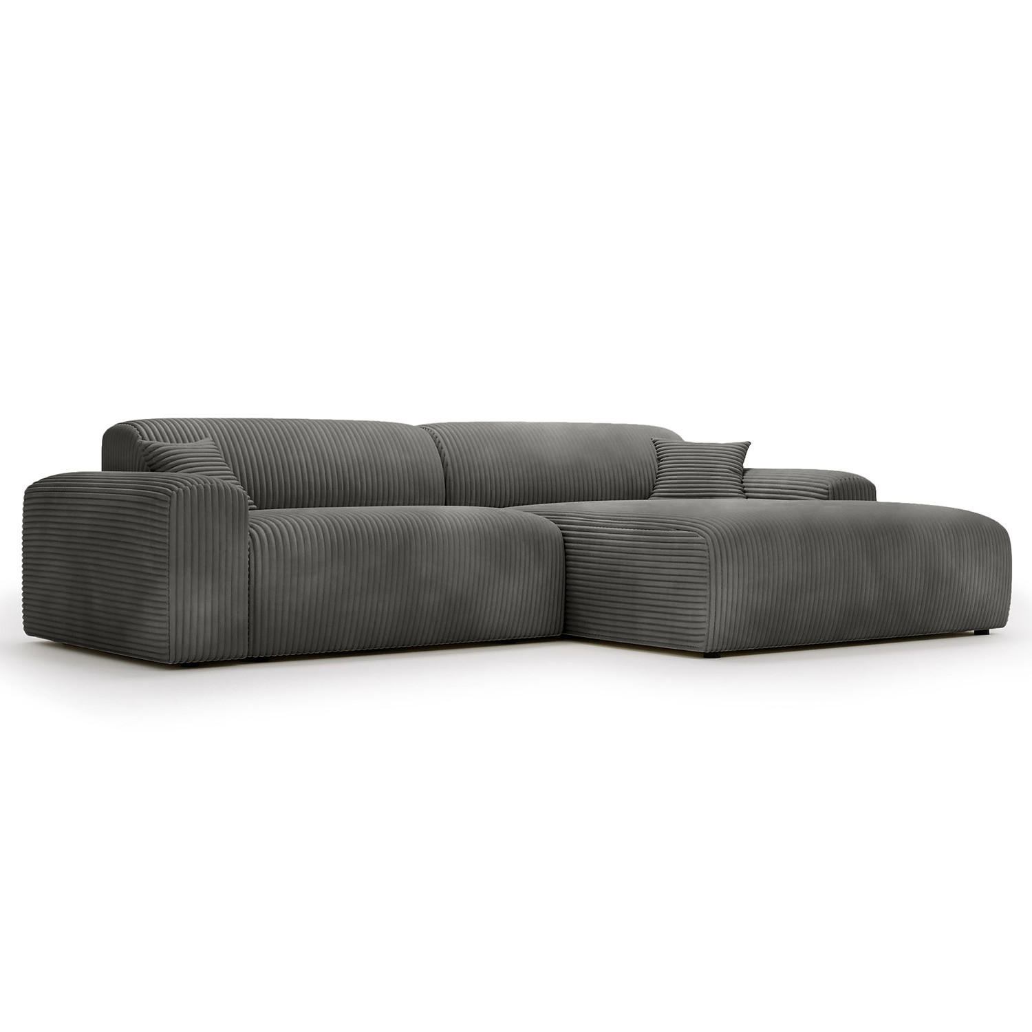ECKSOFA mit Longchair - Cord - Schwarz/Grau, Kunststoff/Textil (284/178cm) - home24