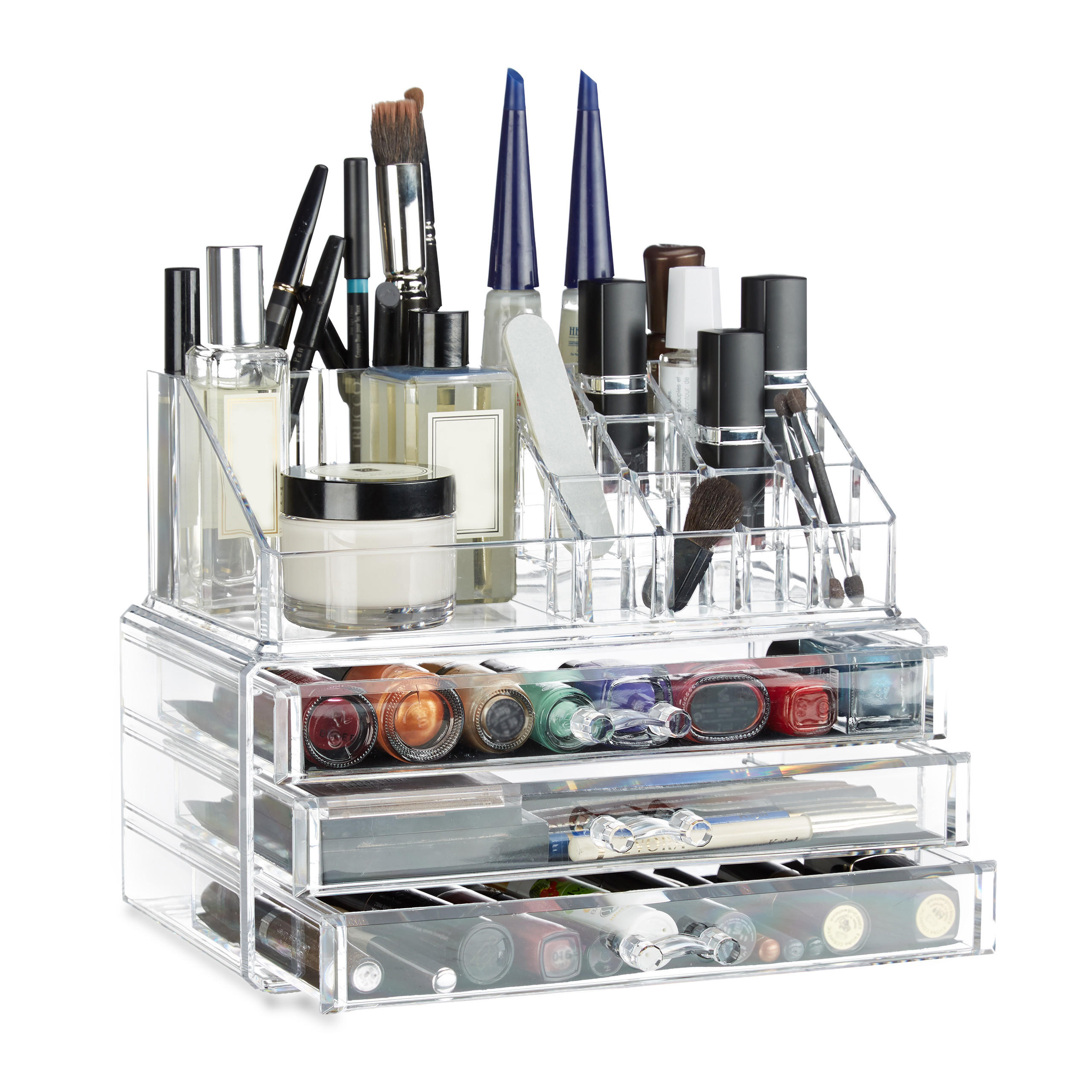 MAKEUP Organizer - Transparent, Kunststoff (23.5/19/14cm) - Relaxdays