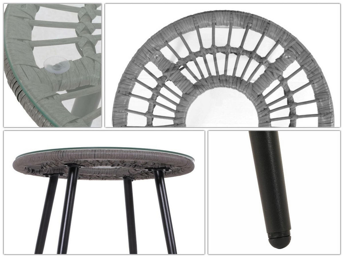 GARTEN-GARNITUR aus Poly-Rattan HxBxT 85,5x67x68cm Sitzhöhe 35cm Grau Polster Hellgrau - Grau, Kunststoff - PROREGAL