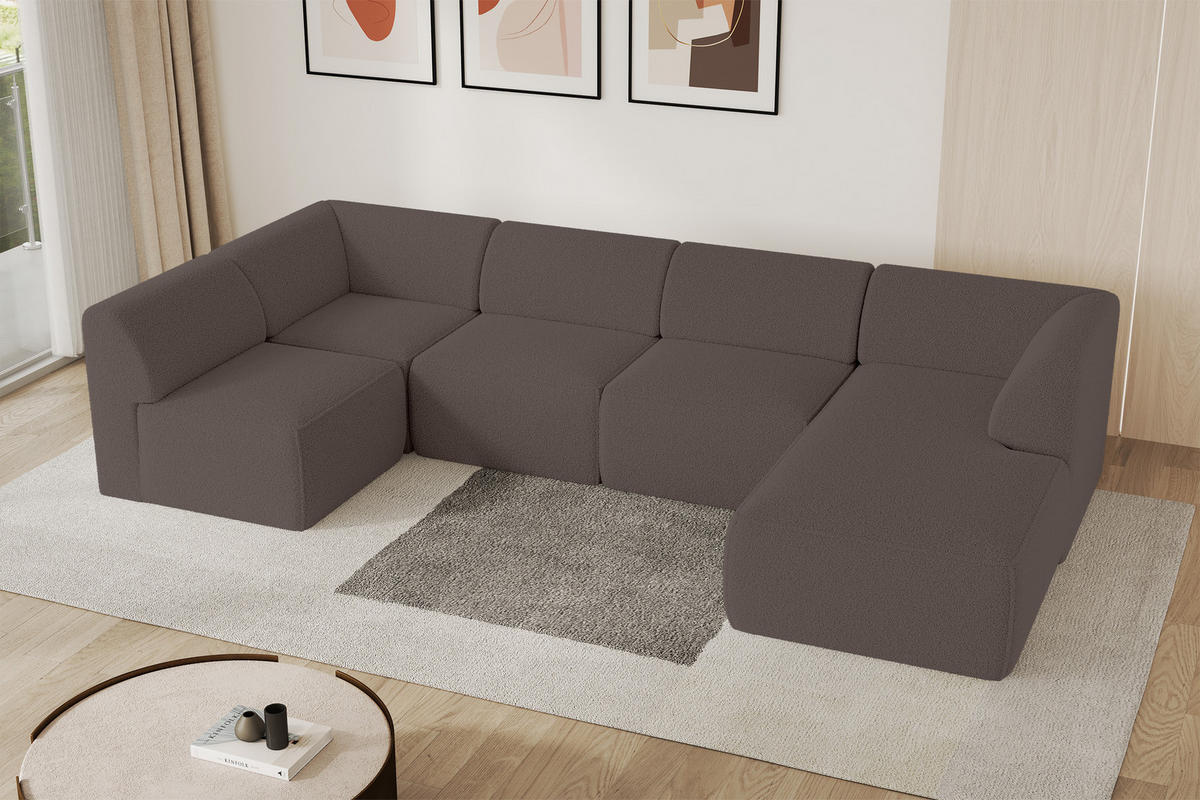 WOHNLANDSCHAFT Ottomane Rechts MOVO-L 345x180x78 cm Braun Bouclé - Braun, Holzwerkstoff/Kunststoff (180/78/345cm) - ALTDECOR
