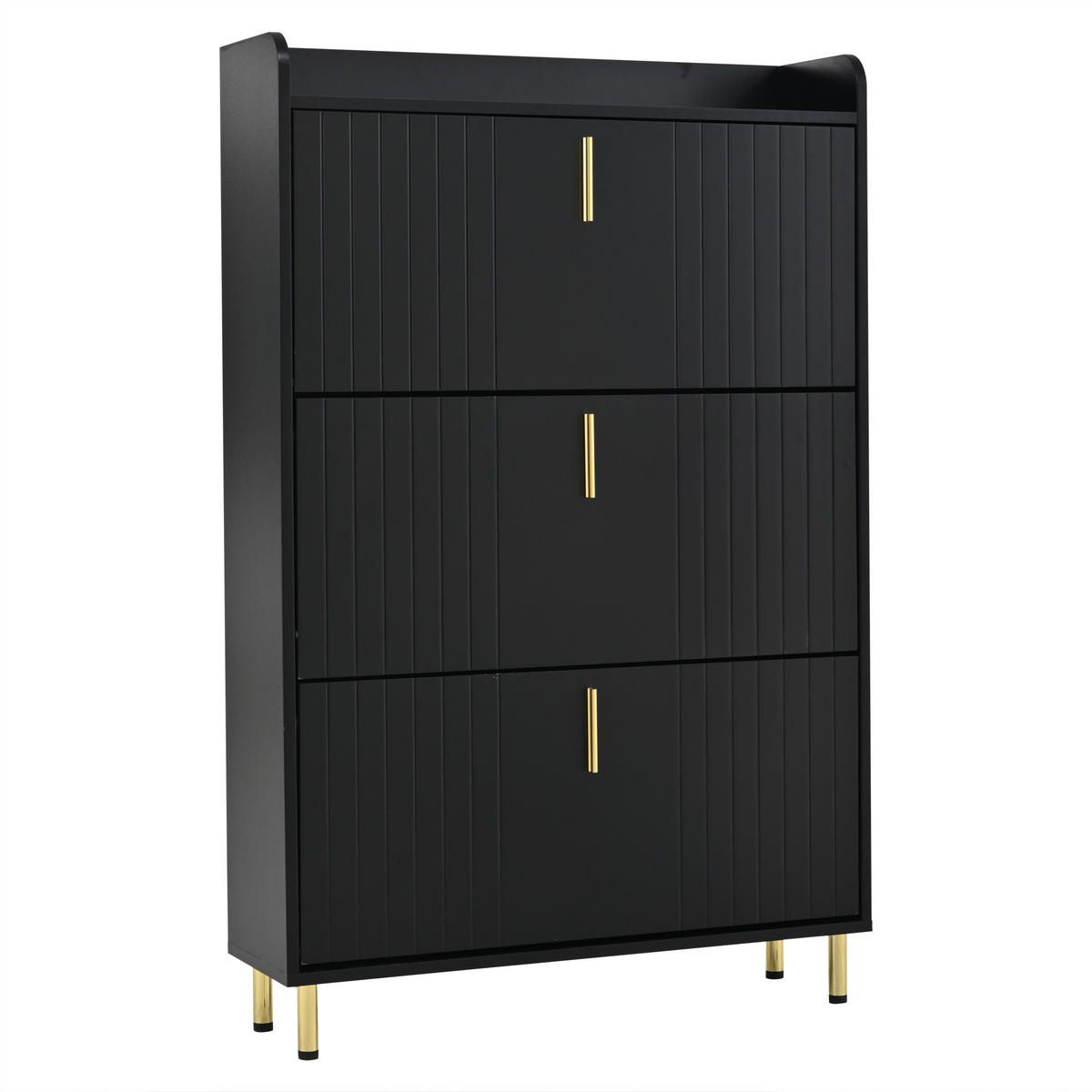 SCHUHSCHRANK mit 3 Klappen 80/23,5/123,5 cm in Schwarz mit goldfarbenen Details - Schwarz, Holzwerkstoff (80/123.5/23.5cm) - BEAOK